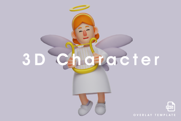 3D Angel Cartoon Design Having a Harp