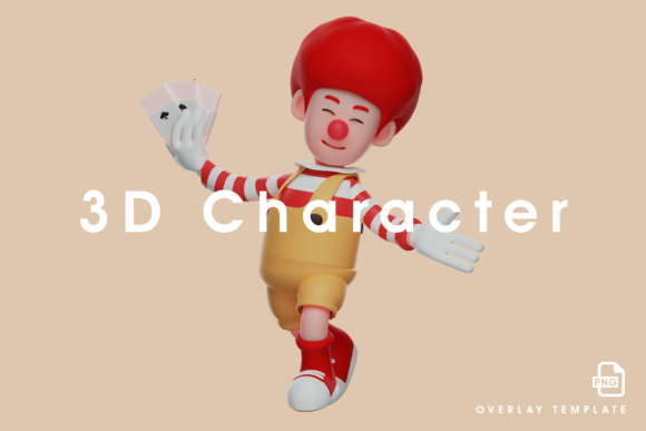 3D Clown Boy Design Showing Magic Cards