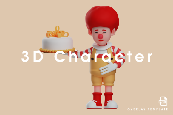 3D Clown Boy Design with a Birthday Cake