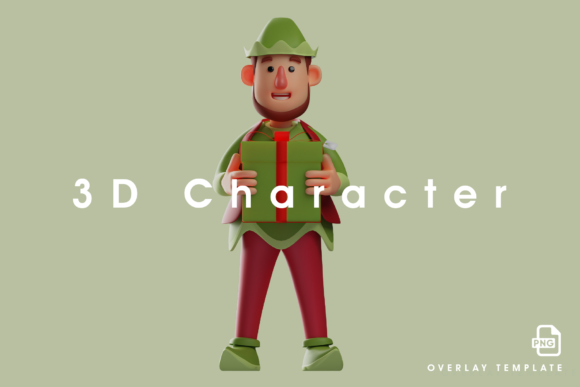 3D Elf Cartoon Design Holding a Gift Box