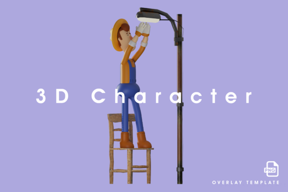 3D Farmer Cartoon Design Fixing a Bulb