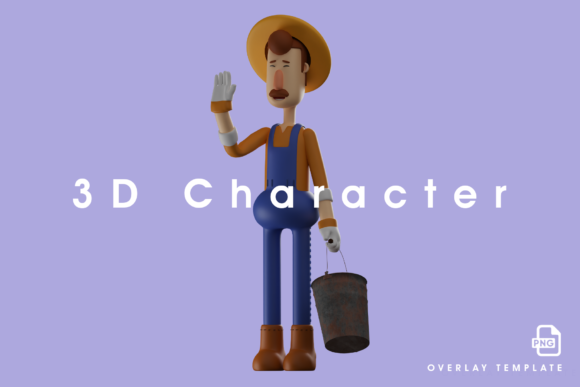 3D Farmer Cartoon Design Holding Bucket