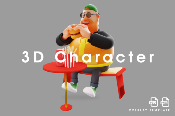 3D Fat Male Design Eating a Burger