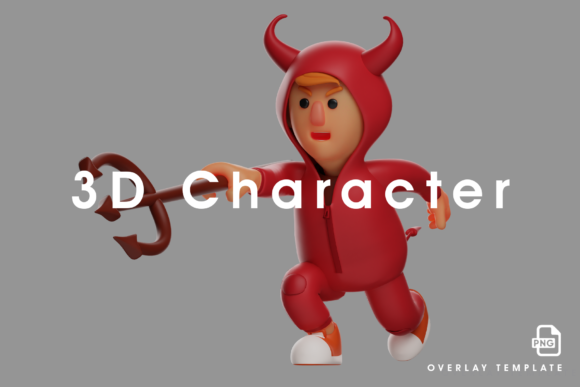 3D Red Devil Design Pointing a Trident